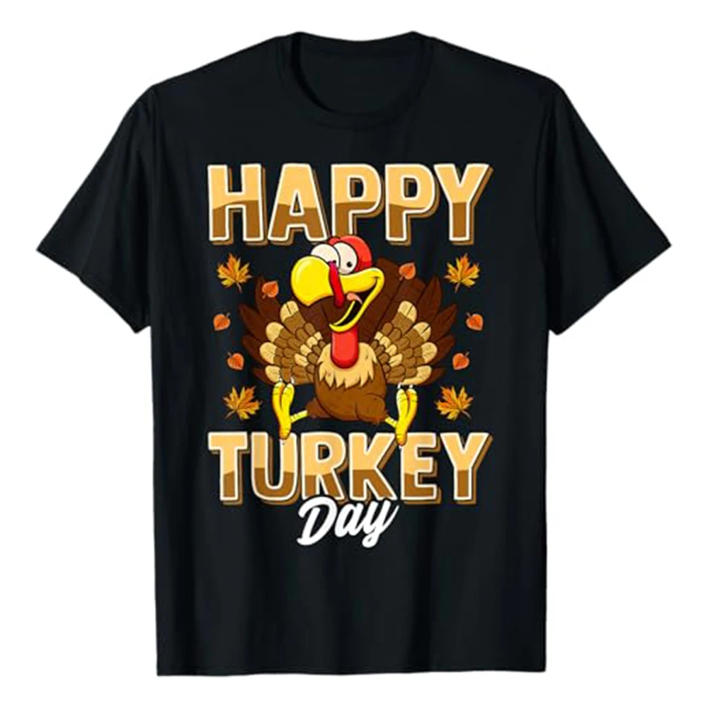 Flagnshow 100% Cotton Happy Turkey Day Thanksgiving Day Holiday Gift T-Shirt
