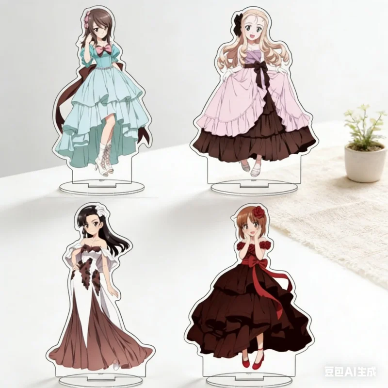 4pc Anime GIRLS Und PANZER Acrylic Stand Keychains Cute Mika/Miho/Kinuyo Figure Ornament Fans Cosplay friend Toy for Gift 15CM