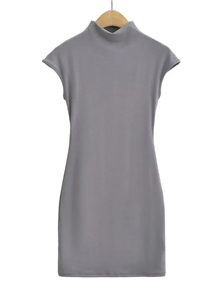 فساتين صغيرة للنساء 2024 فستان صيفي محبوك ملابس عتيقة مثيرة فساتين سوداء بأكمام قصيرة وياقة مدورة فستان وردي Bodycon