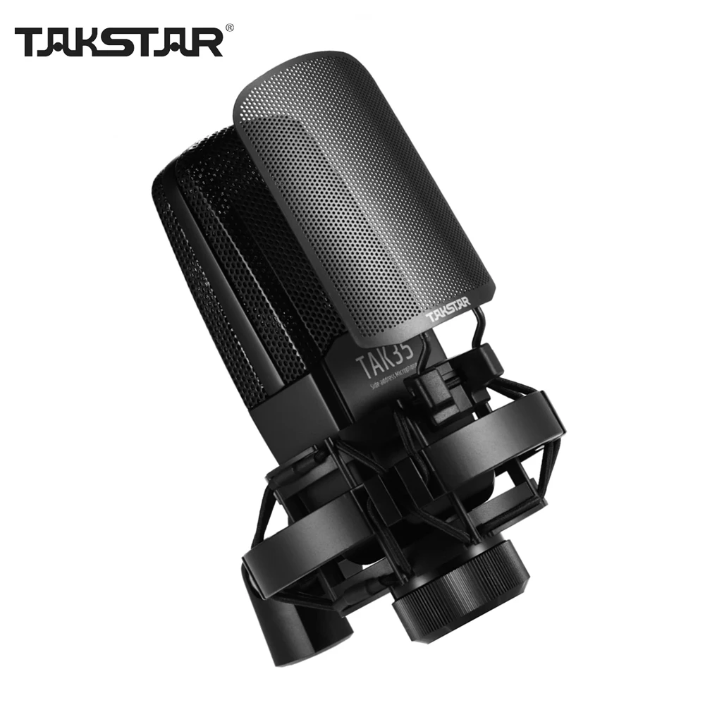 TAKSTAR TAK35 Professional Recording Microphone Condenser Cardioid Mic Metal Windscreen Shock Mount for Karaoke Live Broadcast