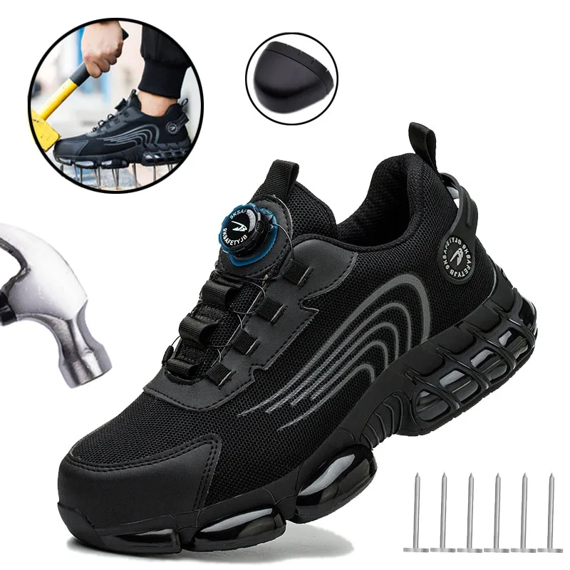 Men\'s Safety Shoes with Rotating Buttons,working Sports Shoes, Protective Boots, Parker Steel Shoes,casual Ring Shoes.