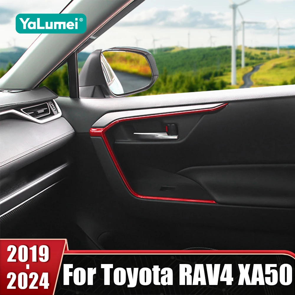 

Carbon Fiber Door Bowl Decorative Strip Lift Armrest Cover For Toyota RAV4 XA50 2019 2020 2021 2022 2023 2024 Car Accessories