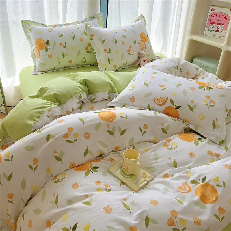 

Spring Cotton Small Floral Bedding Set Soft Pure Cotton Skin-Friendly Duvet Cover Sets Home Dormitory Bedclothes for Adult Kids