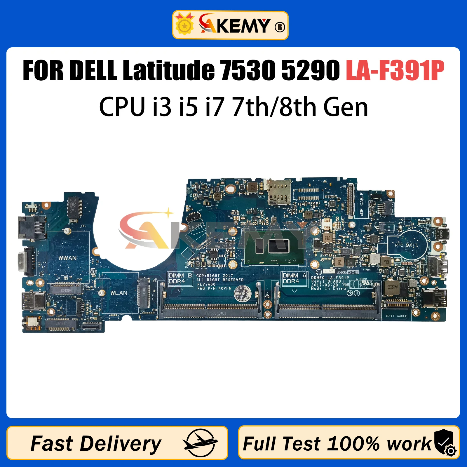 akemy la f391p laptop motherboard para dell latitude 7530 5290 02x71h 039ggh 0whpnw 0grnh7 mainboard i3 i5 i7 7 8 geracao cpu 01