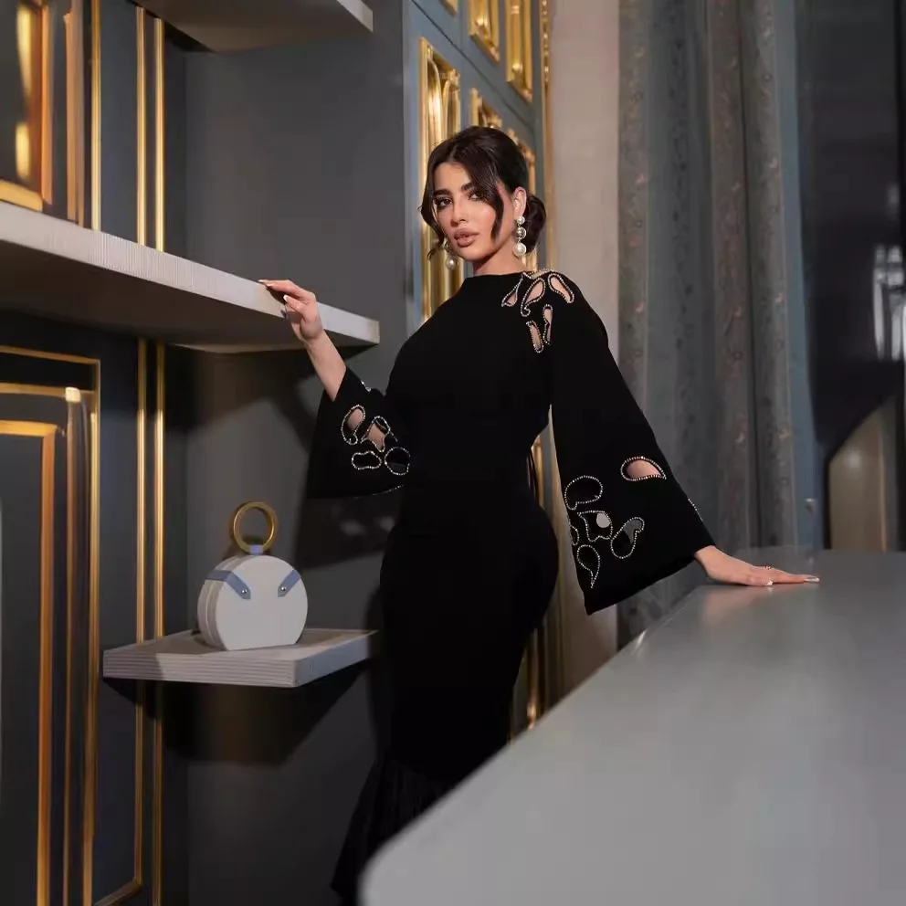 Ropa femenina, vestidos para mujer, Color sólido, moda, diseño de correa hueca, temperamento, vestido de fiesta de cola de pez, vestido de noche para mujer