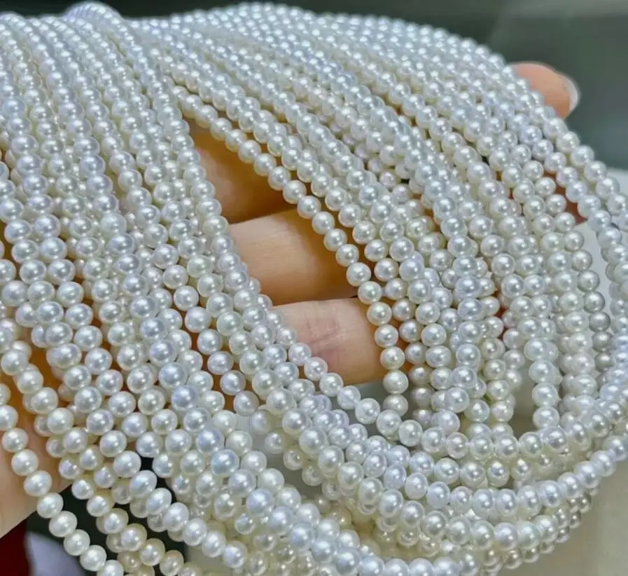 

AAA 4-5 mm natural round south sea white pearl necklace 925 sterling silver 16‘’