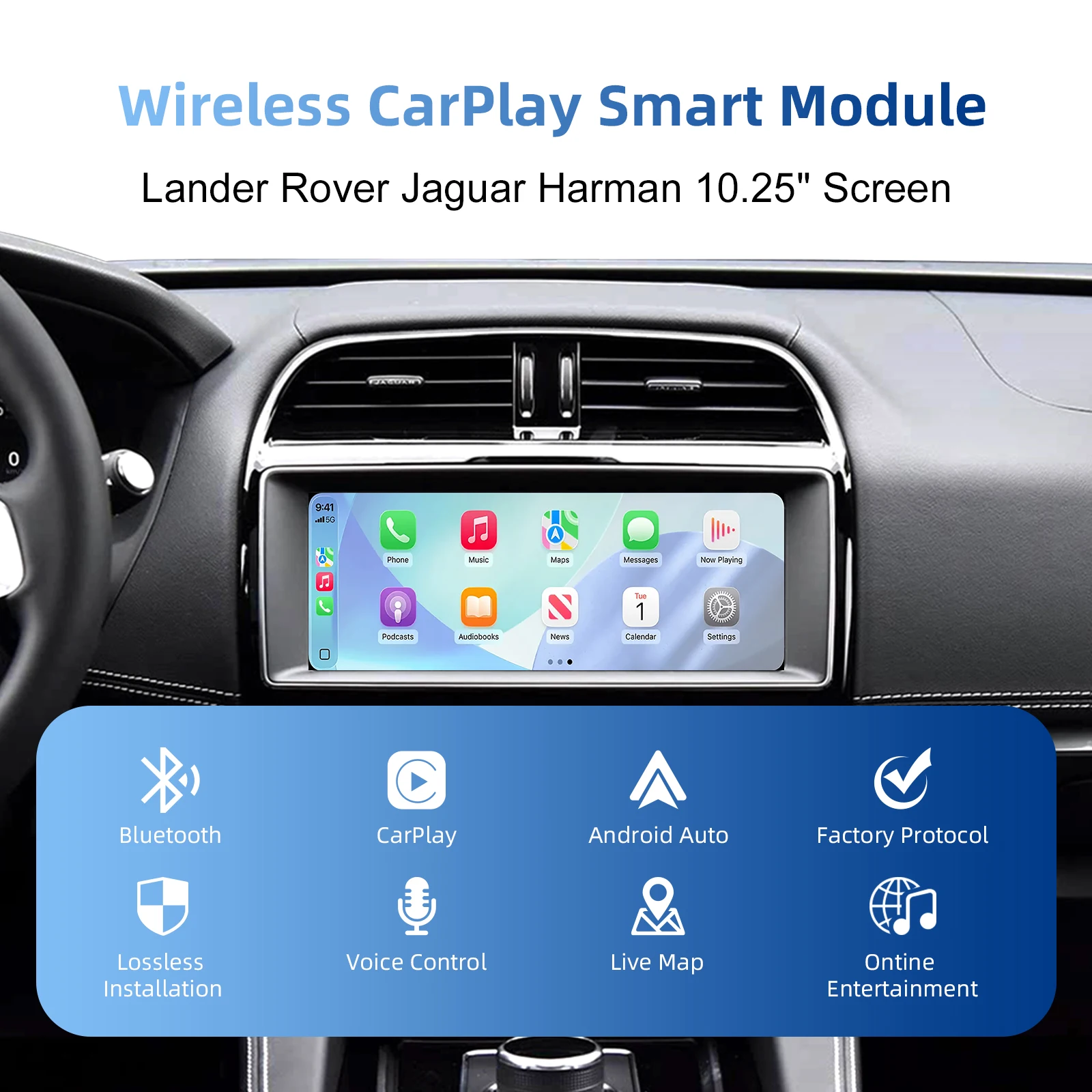 Ezonetronics Wireless CarPlay Android Auto Retrofit Kit Decoder Box CarPlay Interface for Jaguar E/XEL/XJL/F-TYPE/F-PACE