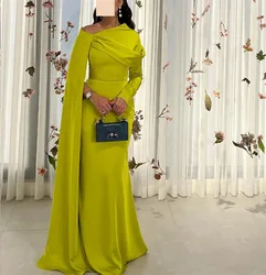 Adeli Elegant Yellow Prom Gown Women Long Sleeve Party Evening Dress Floor Length customized Mermaid Special Occasion Dresses