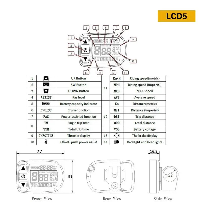 KT LCD3 LCD5 LCD8 LED880 Display 24V 36V 48V 60V 72V  Waterproof SM Plug  For Electric Bike KT Controller Parts e-Bike Accessori