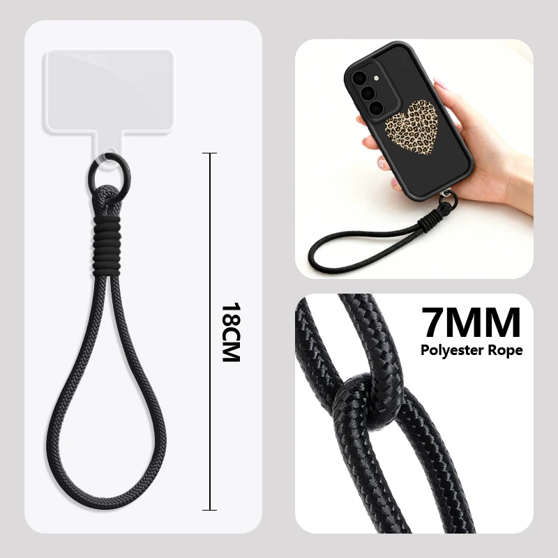 S25 Edge Case Luipaardprint Hart Lanyard Case Voor Samsung S24 Ultra S23 S22 S21 FE A17 A54 A15 A35 A55 A16 A26 A36 A56 5G Funda