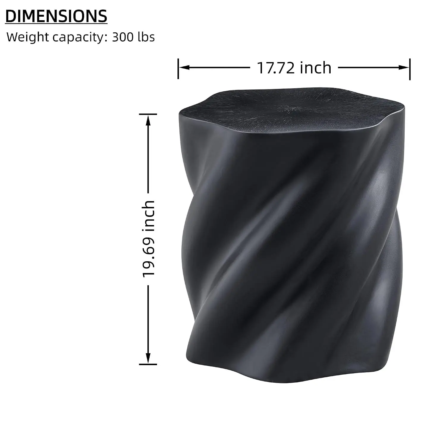 Art Deco Twisted End Table, Sculptural Side Table,  Nightstand, Black Fiberglass, Compact Accent Furniture, Customized