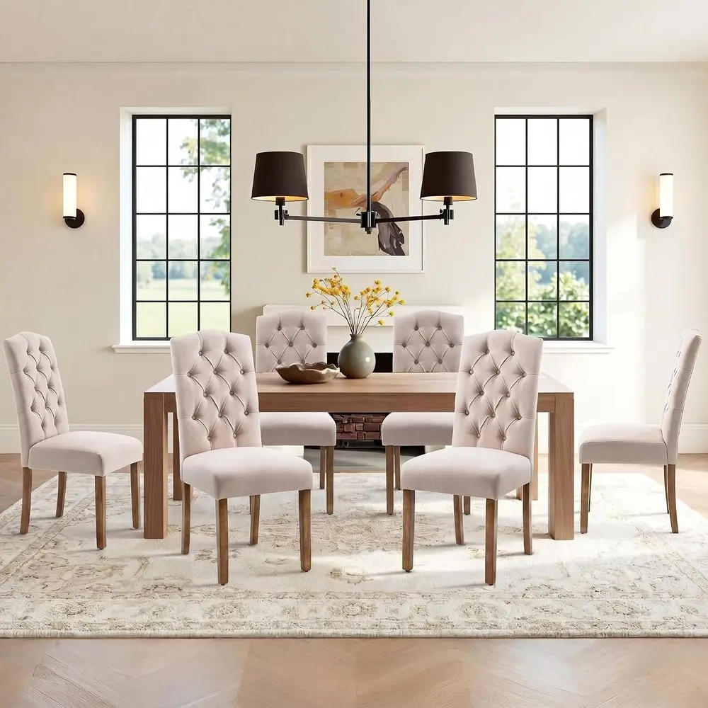 Tuted Dining Chair abric Button Upholstered ern Kitchen Diner Set o 6 | Sturdy Wood Legs, Button High Back Side Chair, Living Ro