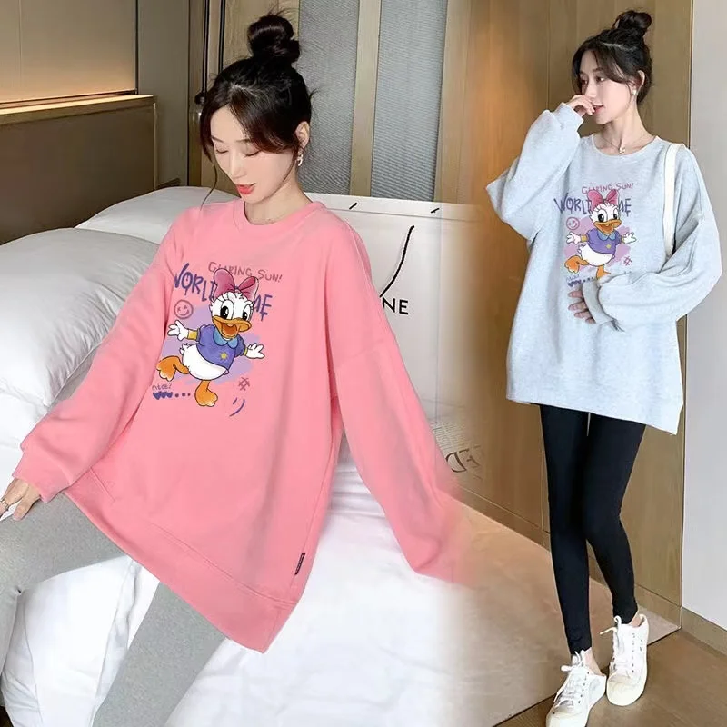 ربيع الخريف الأمومة البلوز الكرتون ميكي ديزي طباعة ملابس حريمي الحوامل طويلة الأكمام تي شيرت لطيف الحمل بلايز المحملة