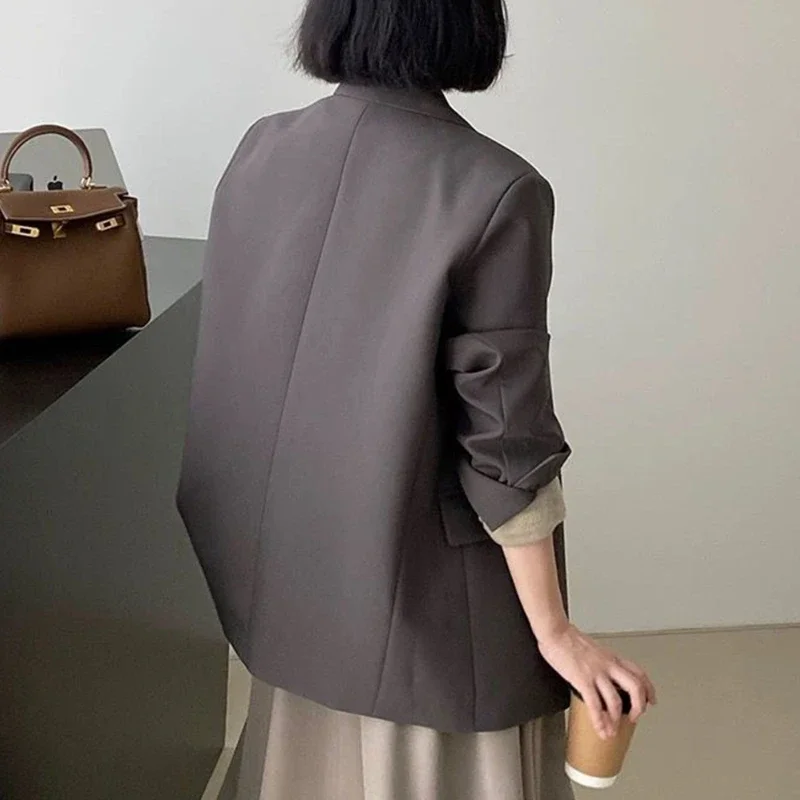 2026 New Long Sleeve Single Button Office Lady Loose Outwear for Women Spring Autumn Elegant Grey Women's Blazer Jacket