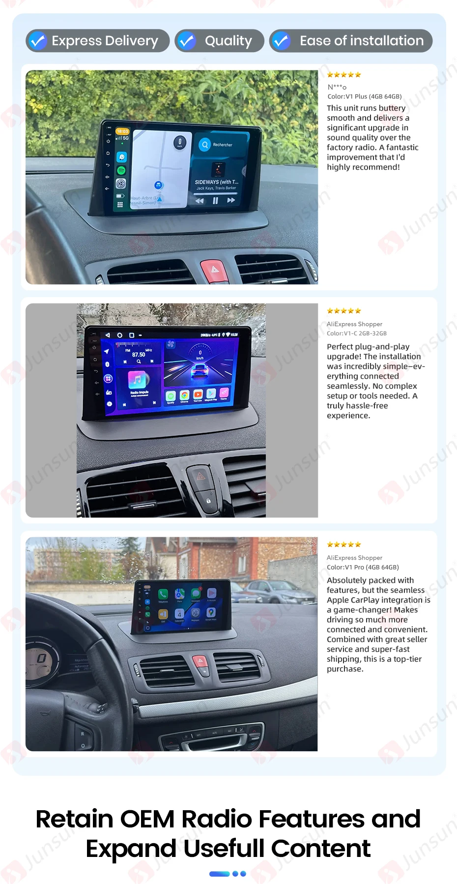Junsun carplay android autoradio für renault megane 3 fluence samsung sm3 2011-2015 auto intelligente systeme rds 2 din autoradio – Detail 5