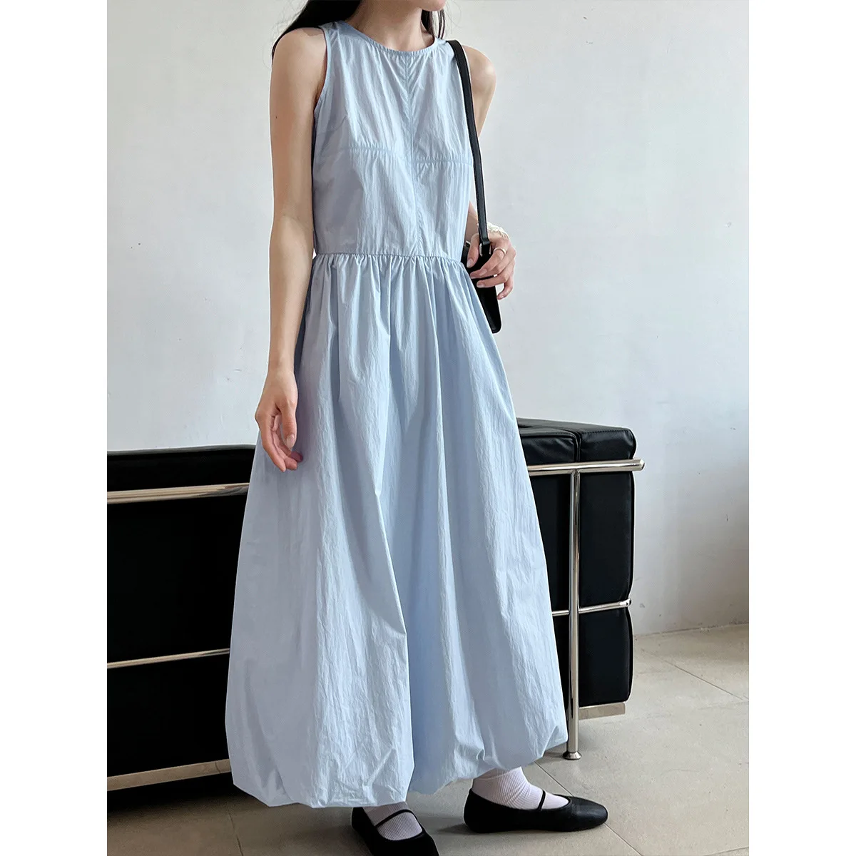 French Sleeveless Dress Summer New Loose Tank Top Long Dress Knock Good Puff Flower Bud Skirt 5102 dress for women