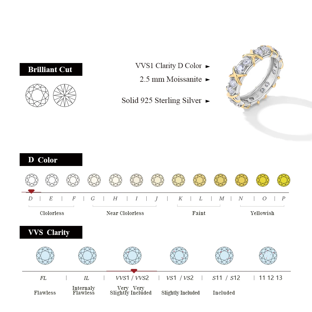 ATTAGEMS D Color Full Moissanite Ring for Women Real S925 Silver 18K White Gold Plated Pass Diamond Test Fine Jewelry Daily Gift