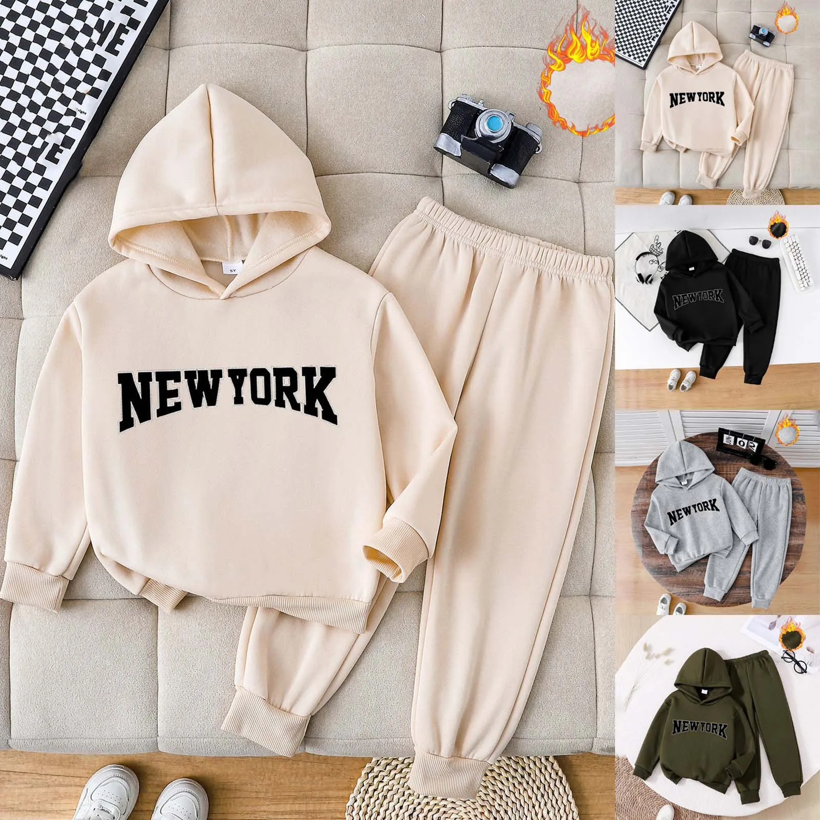

Kids Hoodie Set Boys And Girls Printed Hooded Top Spring Fall Loose Fit Fashionable Sports Jacket Children Outfit Streetwear