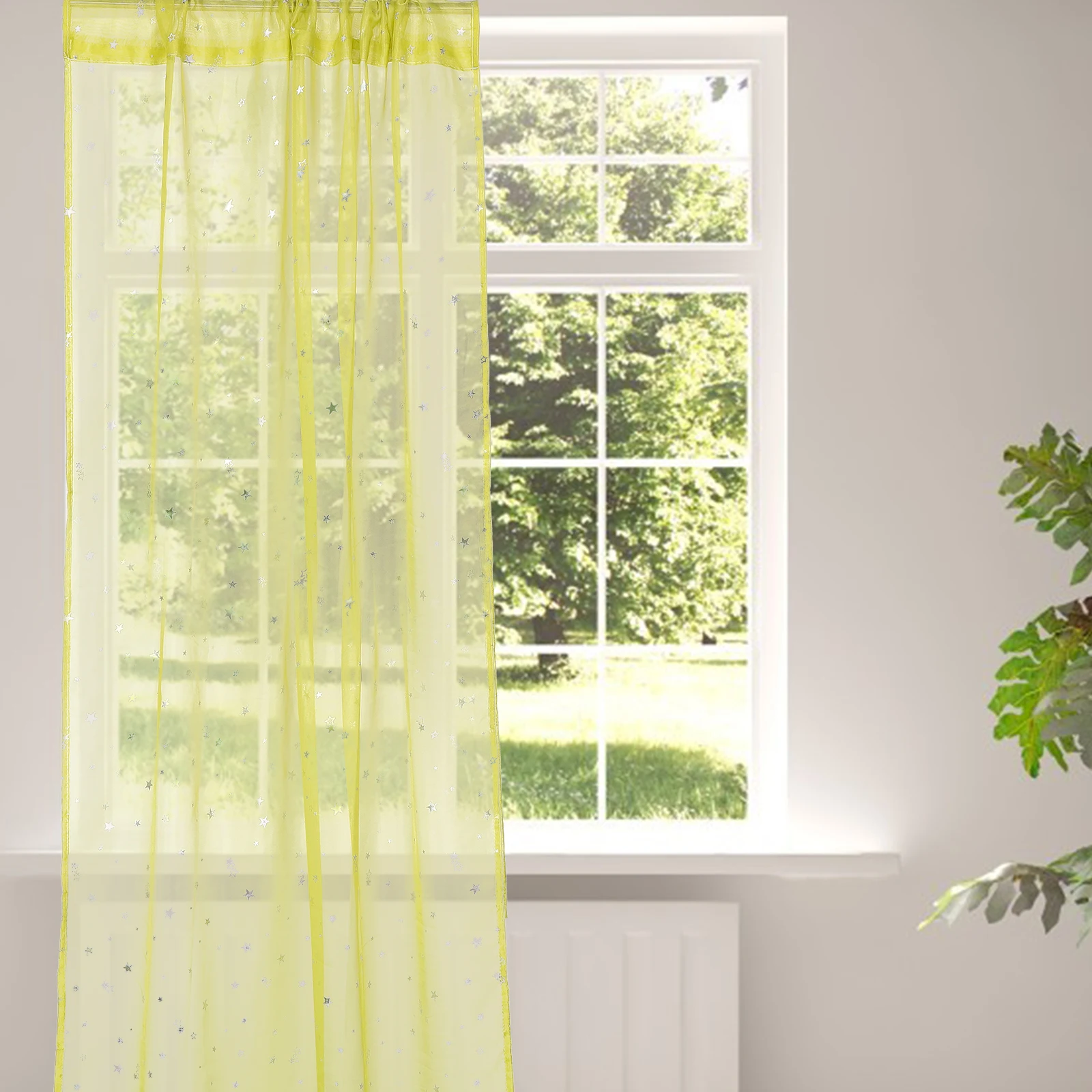 

1pcs Silver Foil Star Print Sheer Curtains Polyester Fabric Window Tulle Bedroom Decor Thin Curtains Panel Kids Room Living Room