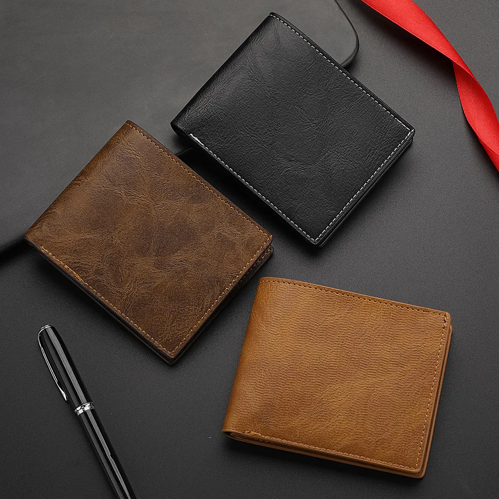 New Man PU Leather Wallet Business Card Holder Thin Business Credit Card Ldentity Holder Vintage Protection Bag Coin Wallet