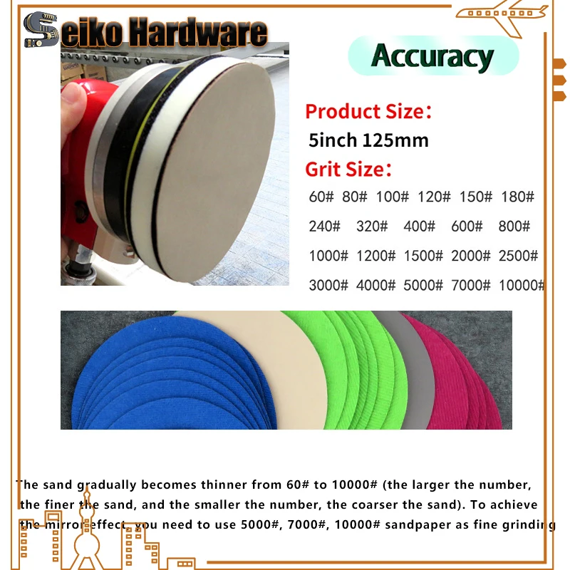 5 Lnch Sandpaper 125mm 60-10000 Mesh Round Grinding Wheel Wet and Dry Dual-use Polishing Pad Back Velvet Loop Sanding Paper