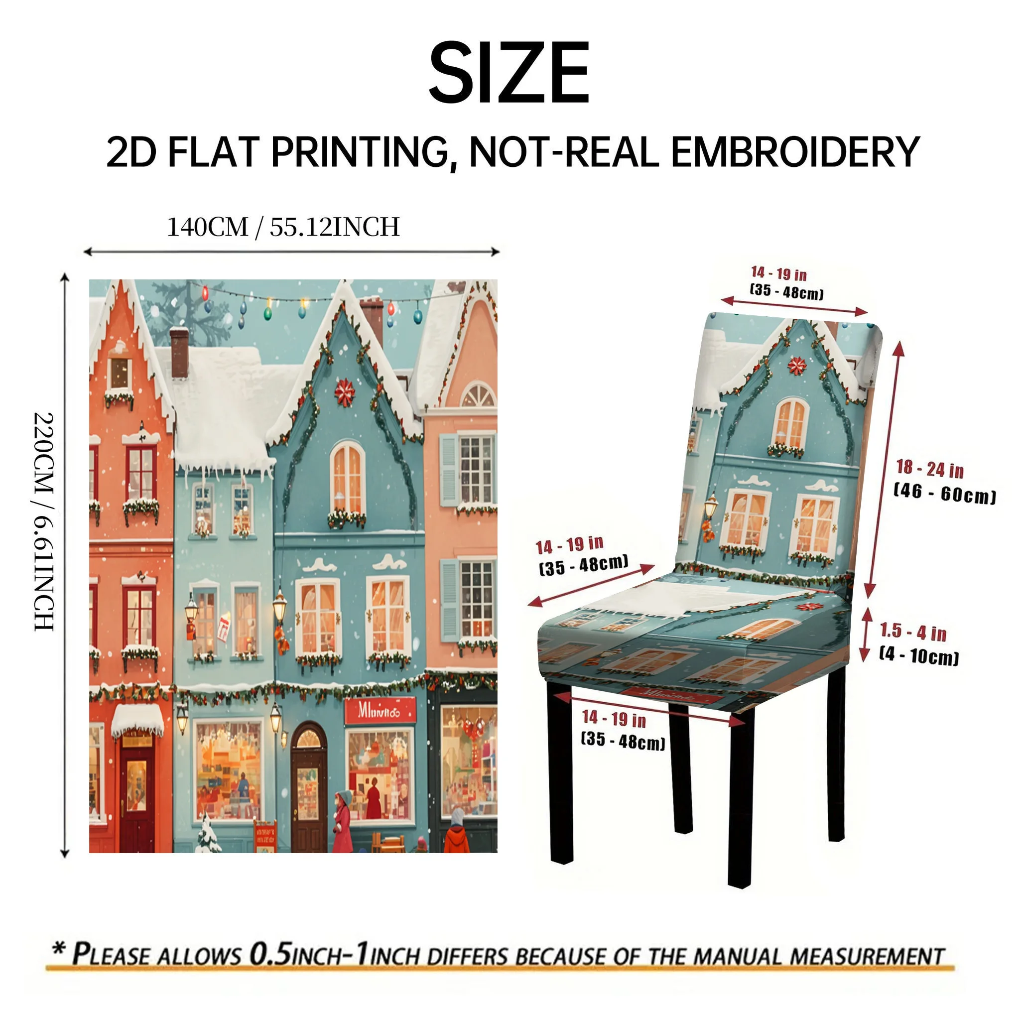 2/4/6 PCS Christmas Snow Town dining chair covers 2D flat printed snow view Christmas restaurant holiday decoration