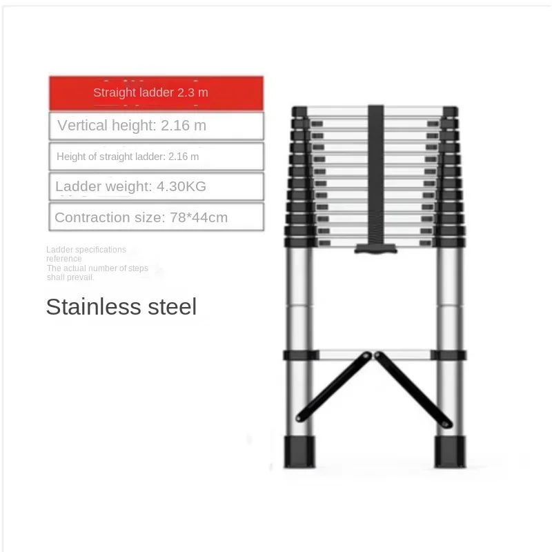 Escada reta de elevação em aço inoxidável Escada telescópica multifuncional para uso doméstico Escada dobrável portátil 1.5m 2.3m