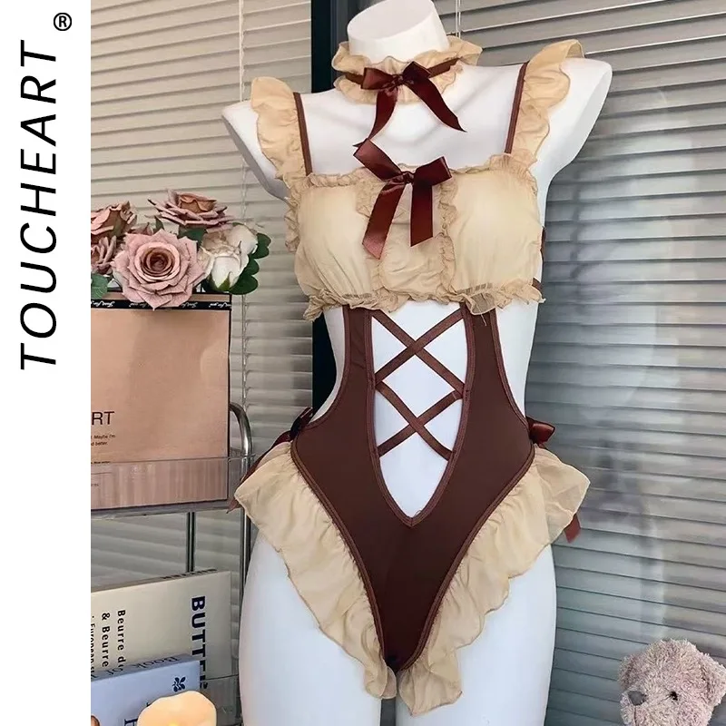 

Toucheart Erotic Bodysuit Maid Costume Cosplay Party Costume Body Shaping Sexy See-through Pure Desire Women Elegant Meshpajamas