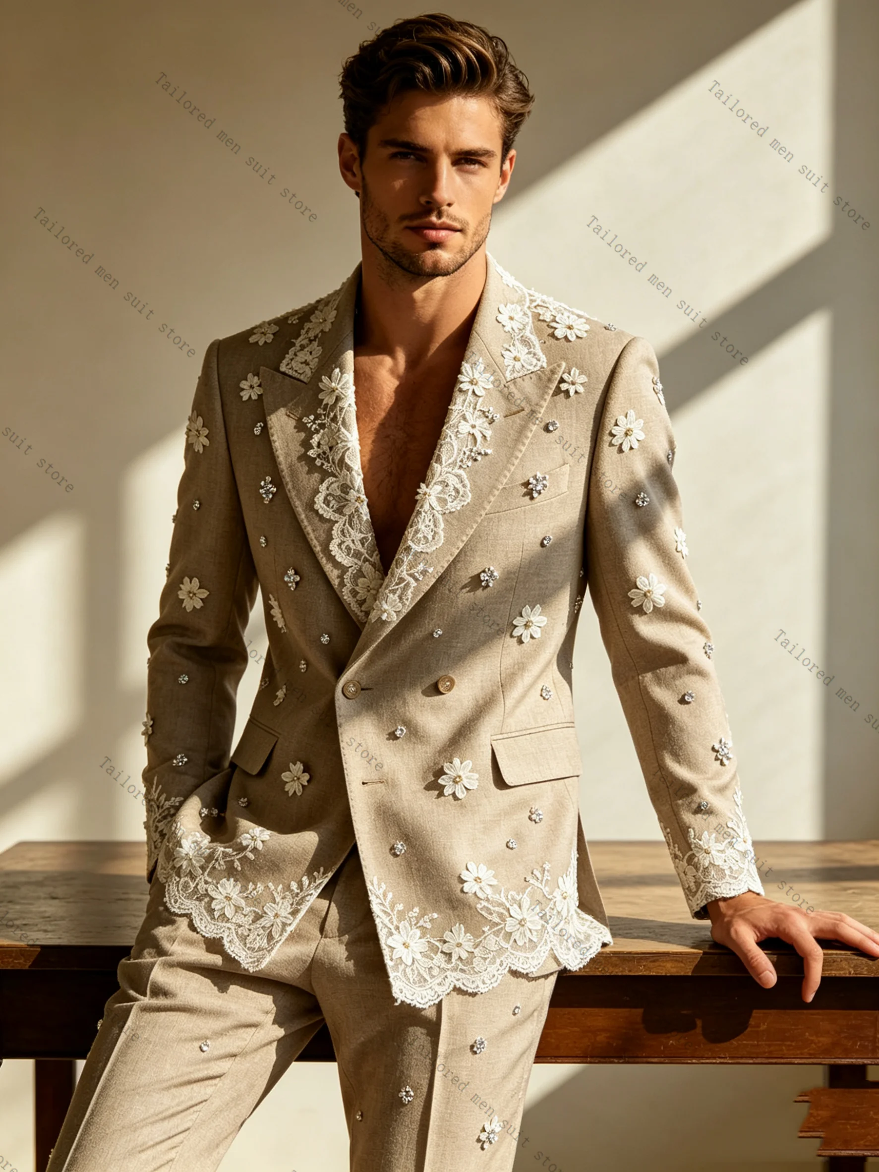 ชุดสูทผู้ชายสีขาวคากี 2 ชิ้น เ - Khaki Formal Wear Men บทวิจารณ์และราคา
