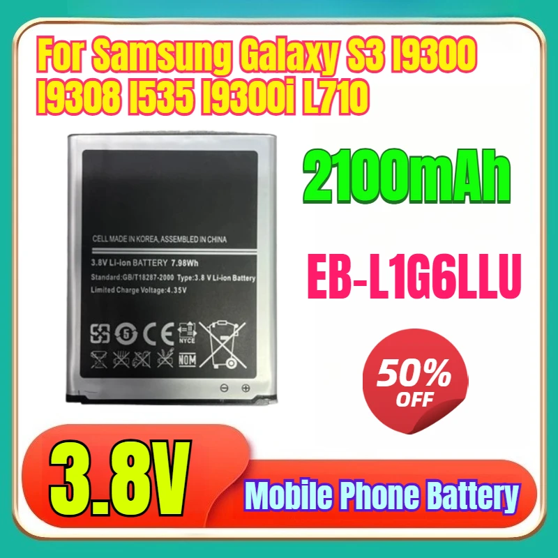 

EB-L1G6LLU 3.8V 2100mAh Replacement Battery For Samsung Galaxy S3 I9300 I9308 I535 I9300i L710 New High Quality