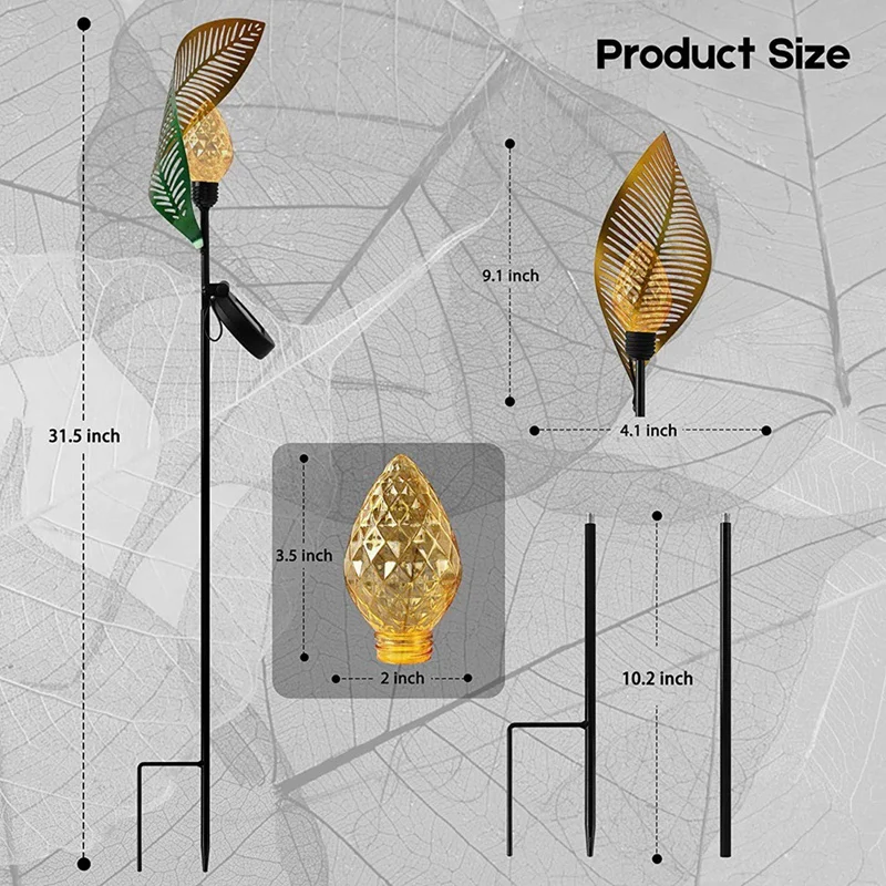 TKOH-Solar Garden Light Art Metal Leaf Теплый белый светодиодный уличный садовый светильник на солнечной энергии для украшения двора