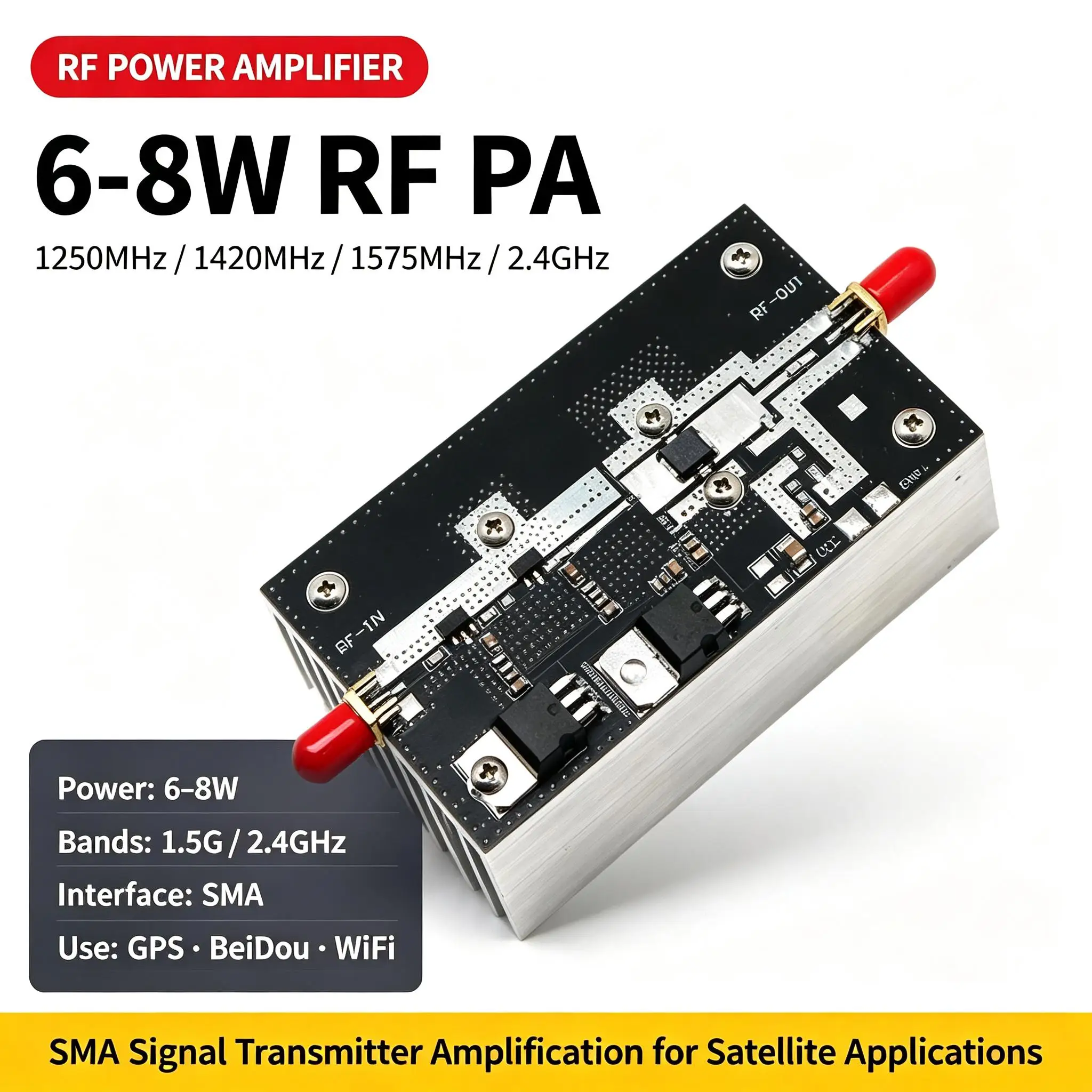 DYKB 6W-8W Multi-Band RF Power Amplifier 1250MHz 1420MHz 1575MHz 2.4GHz SMA Linear Amp for GPS BeiDou WiFi Satellite Transmitter