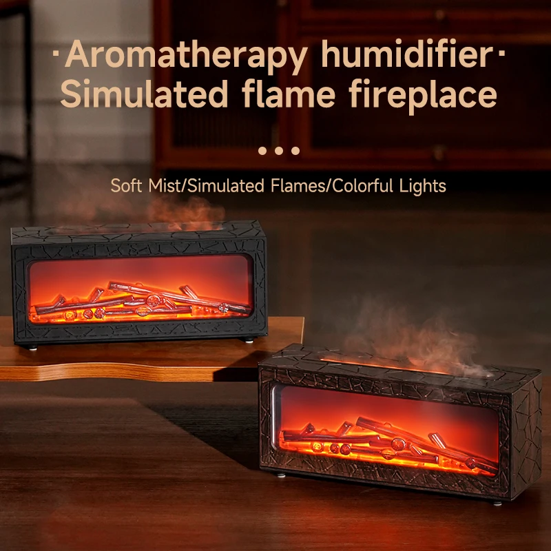 Vlamluchtbevochtiger Gesimuleerde open haard's nachts Afstandsbediening Bas Grote spray Geurverspreider Olie Kerstcadeaus Luchtbevochtiger