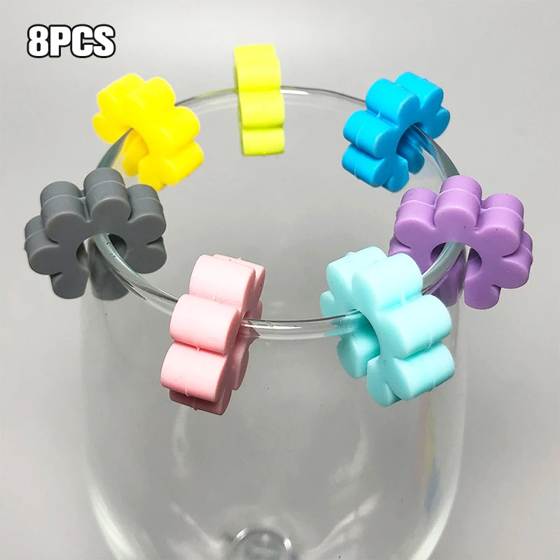 8Pcs Wine Glass Charm Identification Cup Tag Delicate Silicone Flower Drink Marker high quality