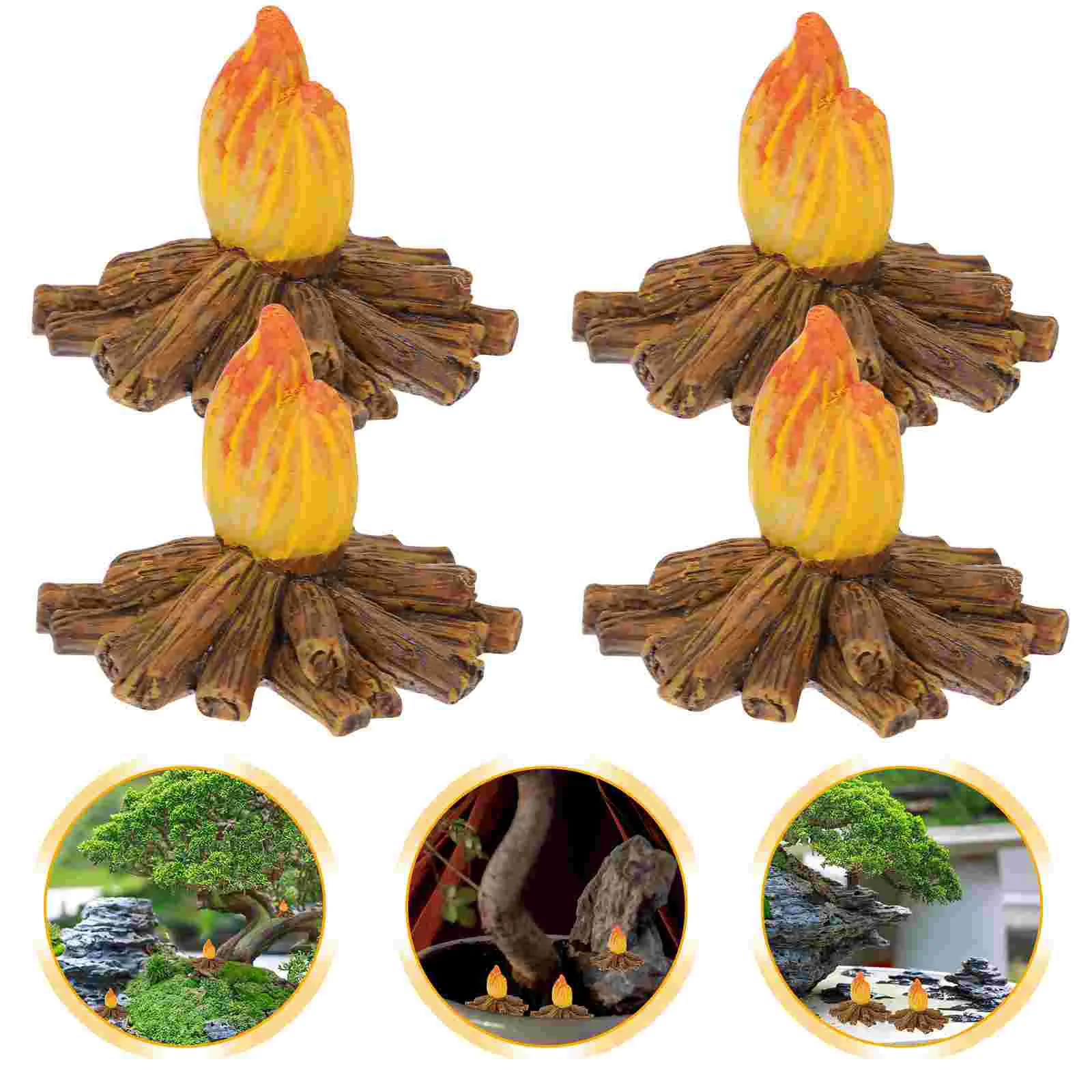 

4 Pcs Resin Fire Bonfire Party Supplies Mini Christmas Ornaments Toy Fake Fireplace Flames Campfire Model Outdoor Toys