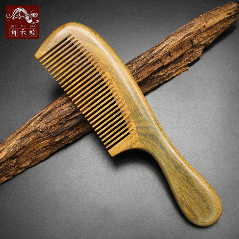

Green Sandalwood with Fine Teeth and Handle, Massage Hairdressing Comb