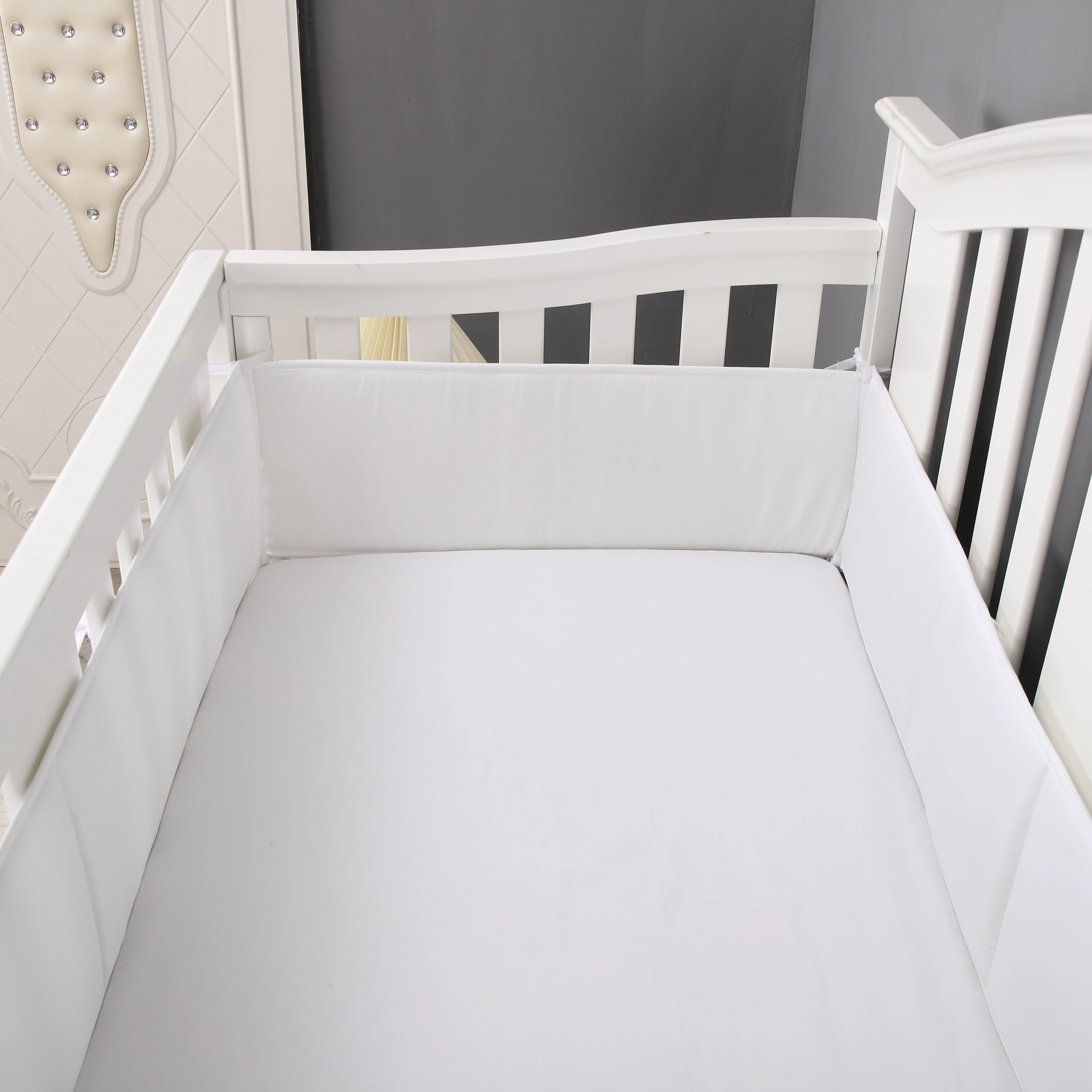 4Piece Breathable Infant Crib Bumper Bed Rail Protector Anti-fall Solid Color Crib Bedding Guard Rail