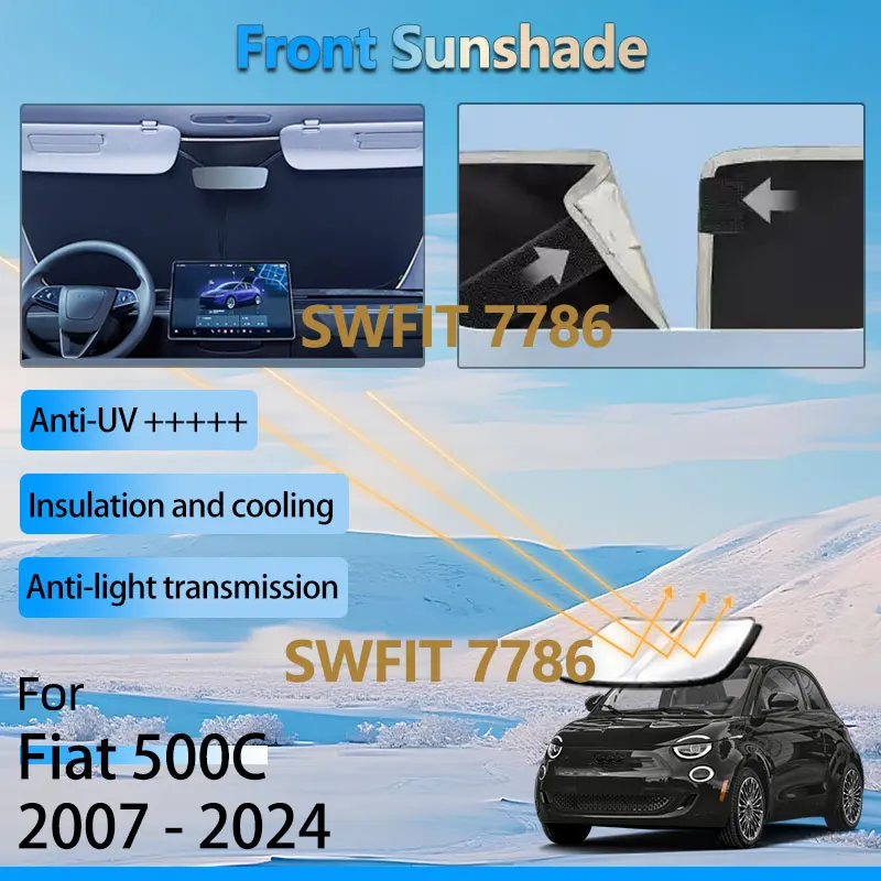 Солнцезащитный козырек на переднее окно для Fiat 500 500C 312 2007-2024 2020 2011, аксессуары, теплоизоляционный солнцезащитный козырек, водонепроницаемые детали