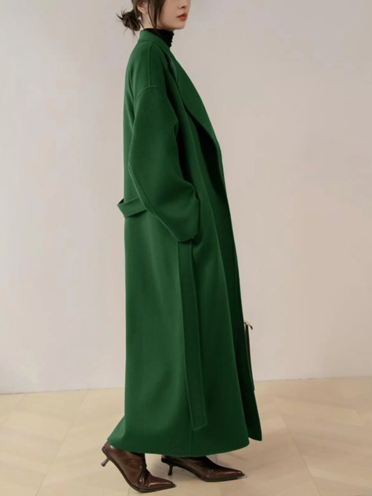 

Двустороннее шерстяное пальто для женщин, удлиненная модель с воротником-стойкой, зимнее, премиум-класса, в корейском стиле, прямого кроя.