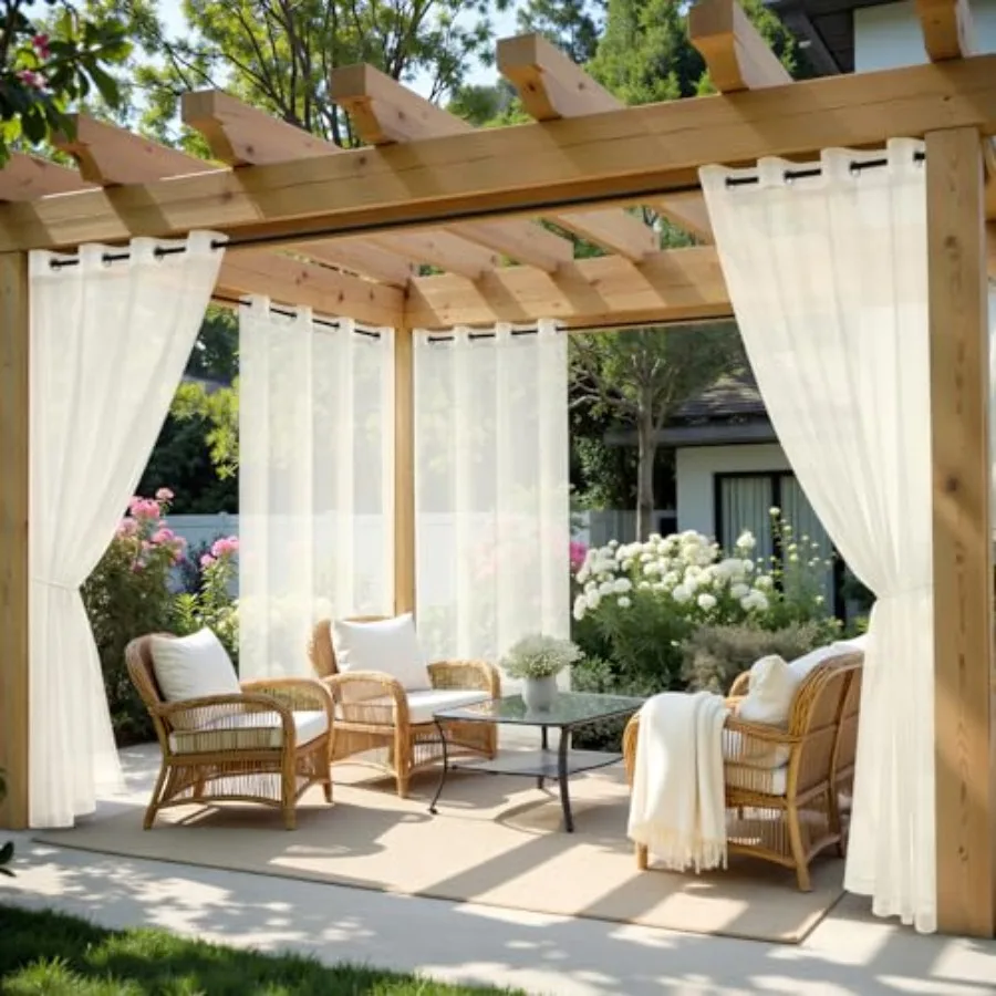 

Outdoor Curtain for Patio Waterproof, 4 Panels Grommet Outside Sheer Curtains for Gazebo/Pergola/Cabana/Porch, 54 x 102 Inch Lo