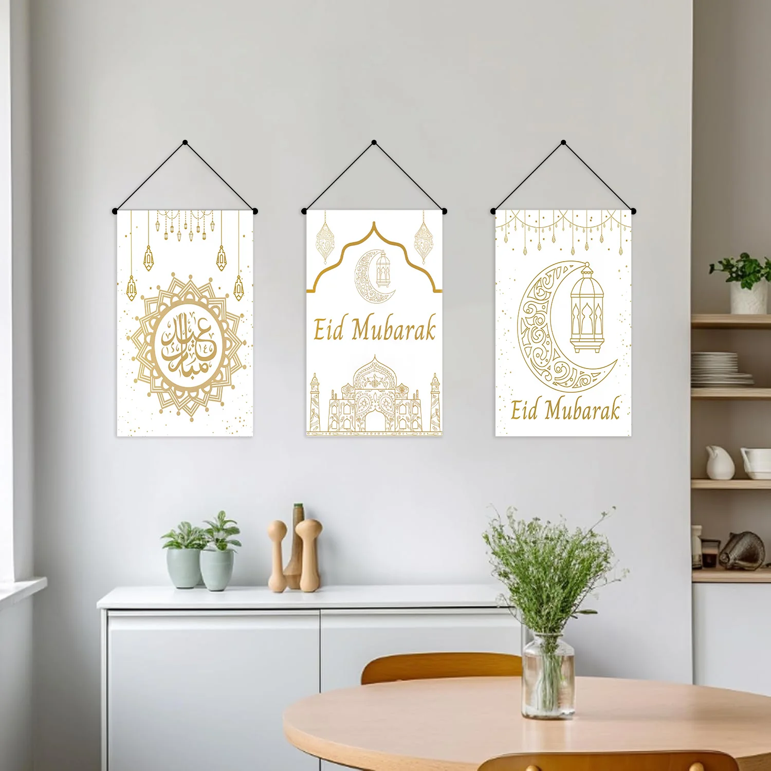 3 قطع من لافتة عيد الفطر الذهبية المعلقة لتزيين الحفلات، ديكور مهرجان العطلات، لافتة نجمة القمر، هدية للأطفال والكبار