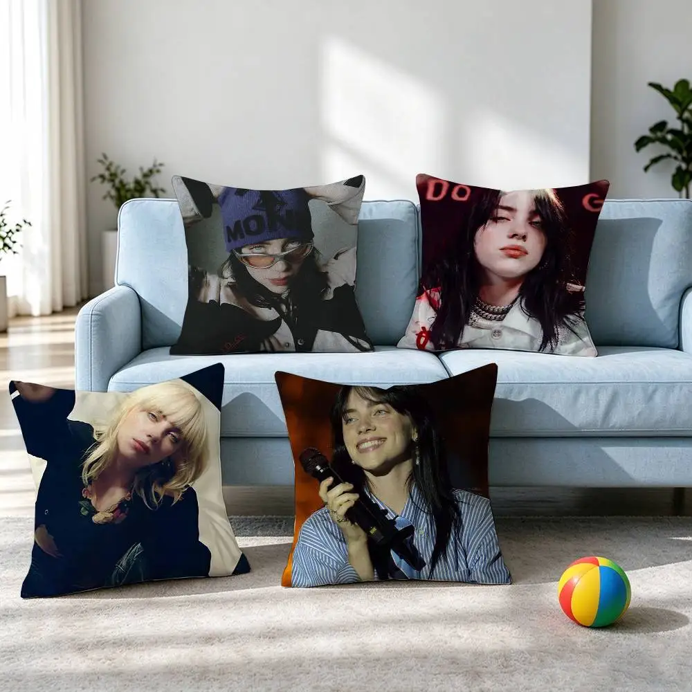 Billie Eilish Singer-S-Songwriter  Square Double-Sided printed Pillow Case Bedroom Bedside Pillow Sofa Cushion Cover Gift