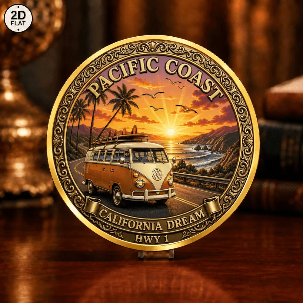 1pc Retro Highway Road Trip Collectible Coin Route 66 Desert Oasis Pacific Coast Metal Challenge Coin Vacation Keepsake Gifts