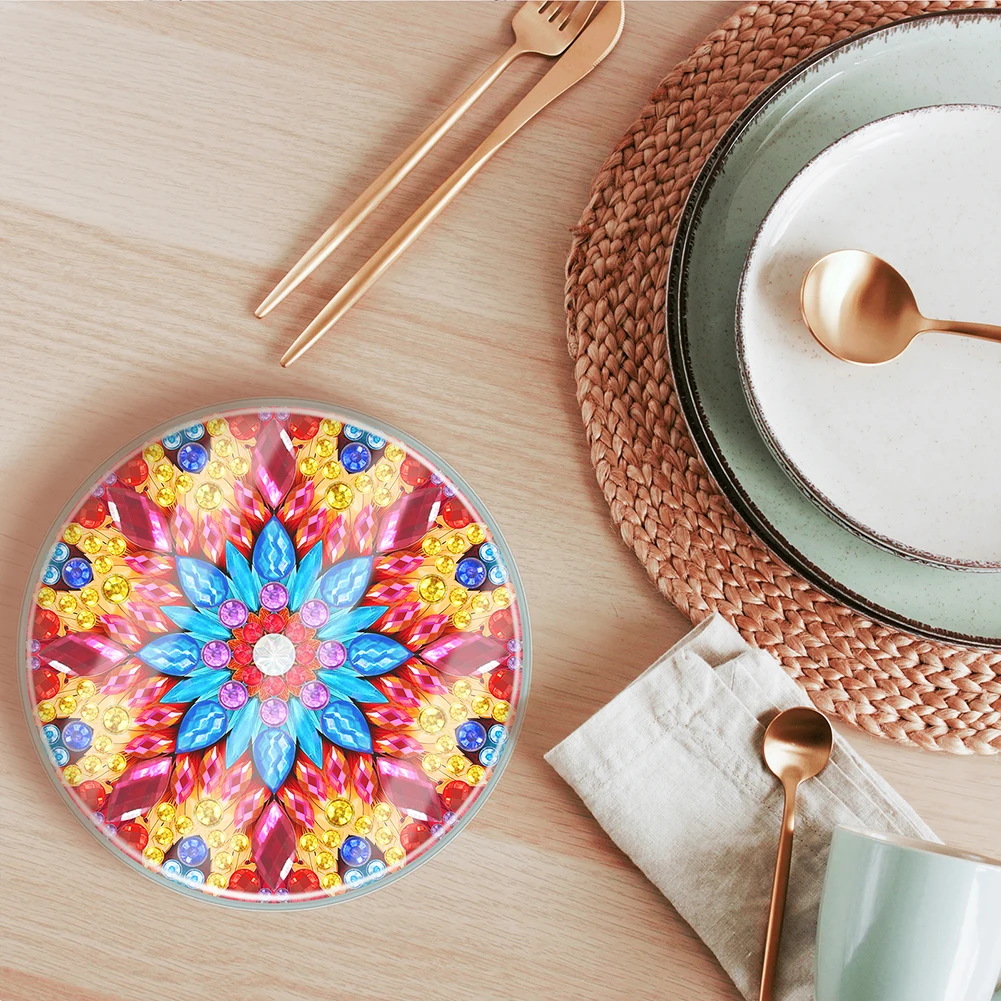 

6PCS Diamond Painting Crafts Coaster Mandala Acrylic Small Monster Washable with Holder for Coffee Table Bar Mugs Glass Cup Beer