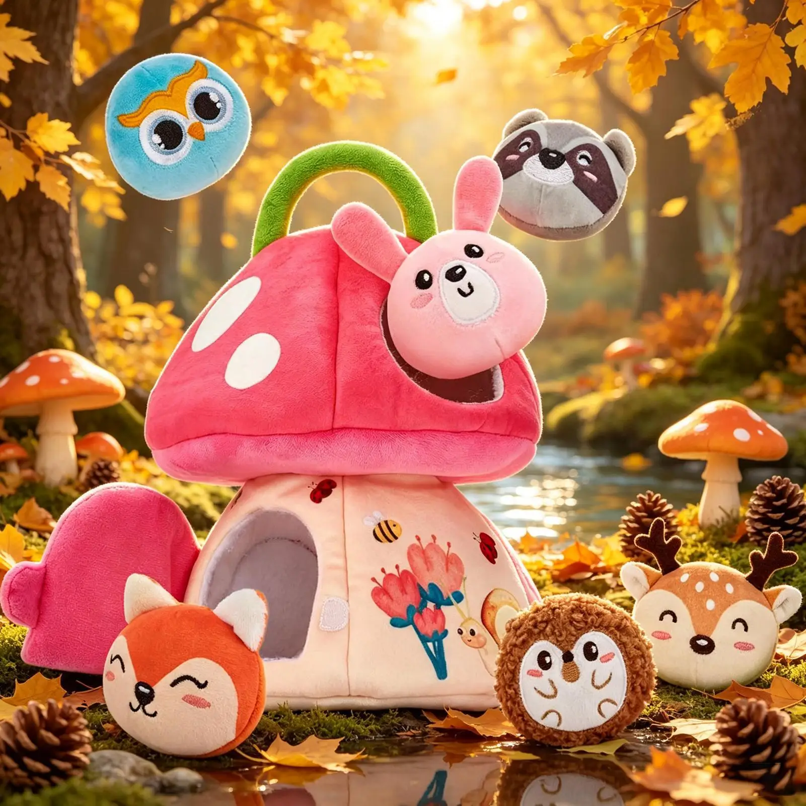 Cute Mushroom Plush Toy Plush Jungle Mushroom House Bee Sensory Fine Action Doll  Soft Room Decoration Fill Plush Doll Toy