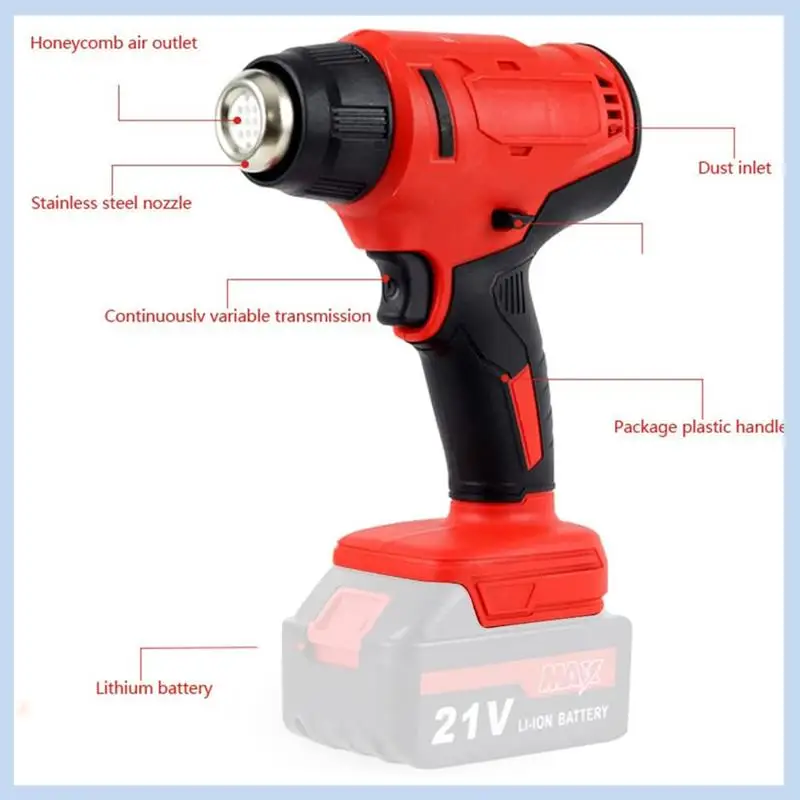 

AS63-Cordless Handheld Hot Air-Gun With 2 Nozzles Temperature Adjustable Electric Heat-Gun For 18V Battery