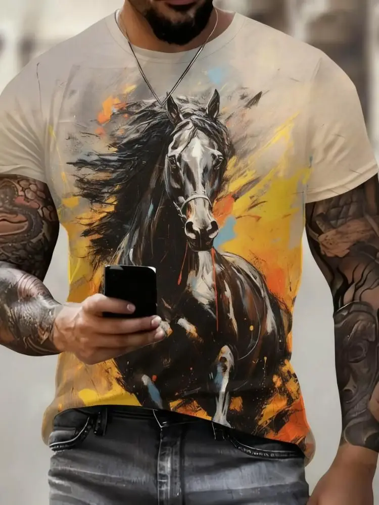 Summer Horse Animal 3D Print T-Shirts Men Women Fashion Casual Short Sleeve T Shirt Tops Y2K Street Harajuku Tees Men's Clothing
