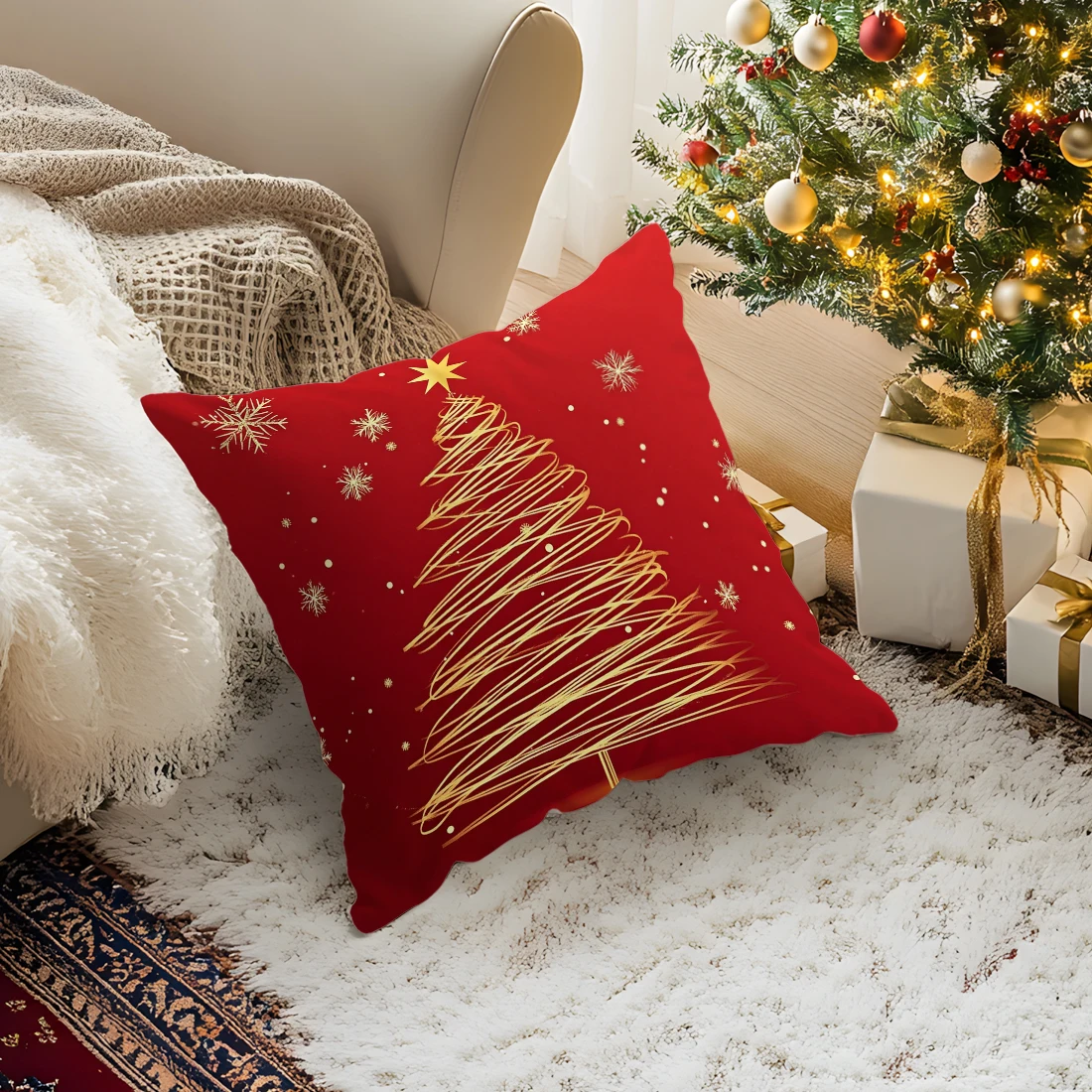 Red Christmas decorationCushions Pillowcase Polyester Cushion Cover Throw Pillow Sofa Decoration Pillowcover Home Decor