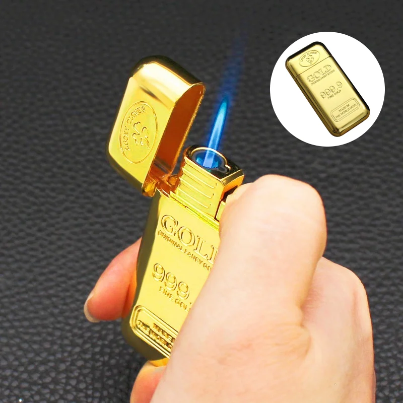 Wealthy Gold Bar Lighter Butane Gas Torch Lighter Windproof Jet Blue Flame Multifunction Ignition Gadgets Gift for Men