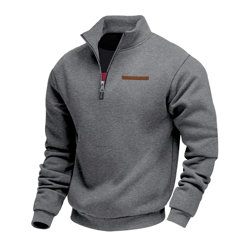 

Men's Fleece Long-Sleeved Sweatshirt American Autumn Winter Half-Zip Loose Stand-Up Collar Pullover Comfortable Men's Sweatshirt